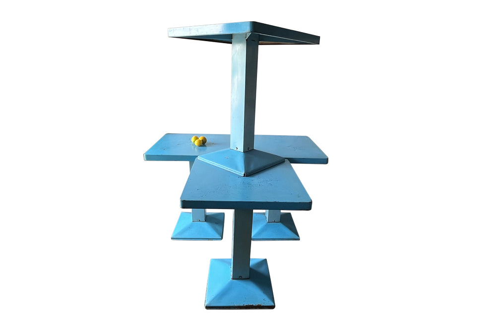 Pair Of Blue Iron Tolix Kub Tables - French Mid Century Furniture - Bistro Tables - Tolix Tables - Side Tables - Pairs of Tables - Iron Table - Mid Century Furniture - Vintage Tables - Blue Table - Dining Tables - Antique Shops Tetbury - adpsantiques - AD & PS Antiques
