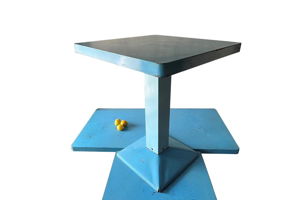 Pair Of Blue Iron Tolix Kub Tables - French Mid Century Furniture - Bistro Tables - Tolix Tables - Side Tables - Pairs of Tables - Iron Table - Mid Century Furniture - Vintage Tables - Blue Table - Dining Tables - Antique Shops Tetbury - adpsantiques - AD & PS Antiques