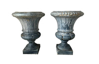 Pair Of Blue Enamelled Cast Iron Medici Urns - French Garden Antiques - Garden Antiques - Antique Planters - Antique Jardinieres - Garden Decoration - Medici Urns - Font Emaille - Enamelled Iron - Garden Decoration - French Antiques - Antique Shops Tetbury - adpsantiques - AD & PS Antiques