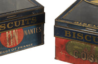 Pair of French Biscuit Tins with Glass Panel Lids- Decorative Accessories- Advertising Antiques -Kitchenalia- French Antiques - Biscuit Tins - AD & PS Antiques