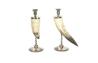 PAIR OF HORN & SILVERPLATE CANDLESTICKS