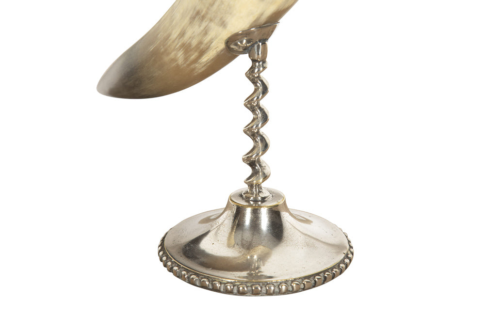 PAIR OF HORN & SILVERPLATE CANDLESTICKS