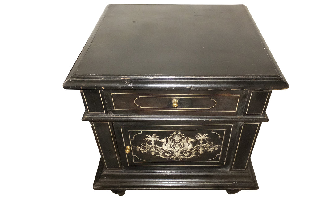 Pair Of French Napoleon III Ebonised Nightstands - Antique End Tables - Antique Bedside Tables - Chevets - Antique Side Tables - Antique Tables - French Antique Furniture - French Antiques - Decorative Antiques - Inlaid Furniture - AD & PS Antiques