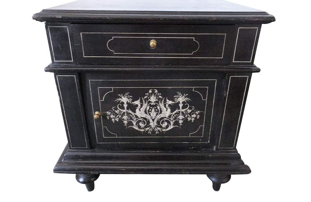 Pair Of French Napoleon III Ebonised Nightstands - Antique End Tables - Antique Bedside Tables - Chevets - Antique Side Tables - Antique Tables - French Antique Furniture - French Antiques - Decorative Antiques - Inlaid Furniture - AD & PS Antiques