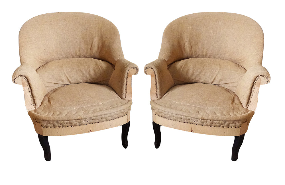 Pair of French Armchairs-French Antiques-French crapauds-Upholstered Arnchairs-Antique Seating-Napoleon III Armchairs-AD & PS Antiques