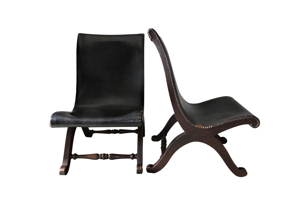 Pair of Valenti Leather Slipper Chairs - Vintage Chairs - Antique Chairs – Vintage Leather Chairs - Designer Chairs-Pierre Lottier - Slipper Chairs - Decorative Antique Furniture - AD & PS Antiques