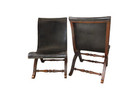 Pair of Valenti Leather Slipper Chairs - Vintage Chairs - Antique Chairs – Vintage Leather Chairs - Designer Chairs-Pierre Lottier - Slipper Chairs - Decorative Antique Furniture - AD & PS Antiques