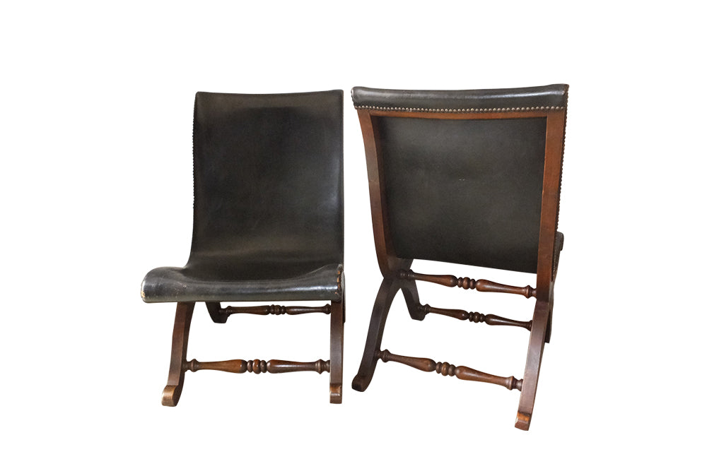 Pair of Valenti Leather Slipper Chairs - Vintage Chairs - Antique Chairs – Vintage Leather Chairs - Designer Chairs-Pierre Lottier - Slipper Chairs - Decorative Antique Furniture - AD & PS Antiques