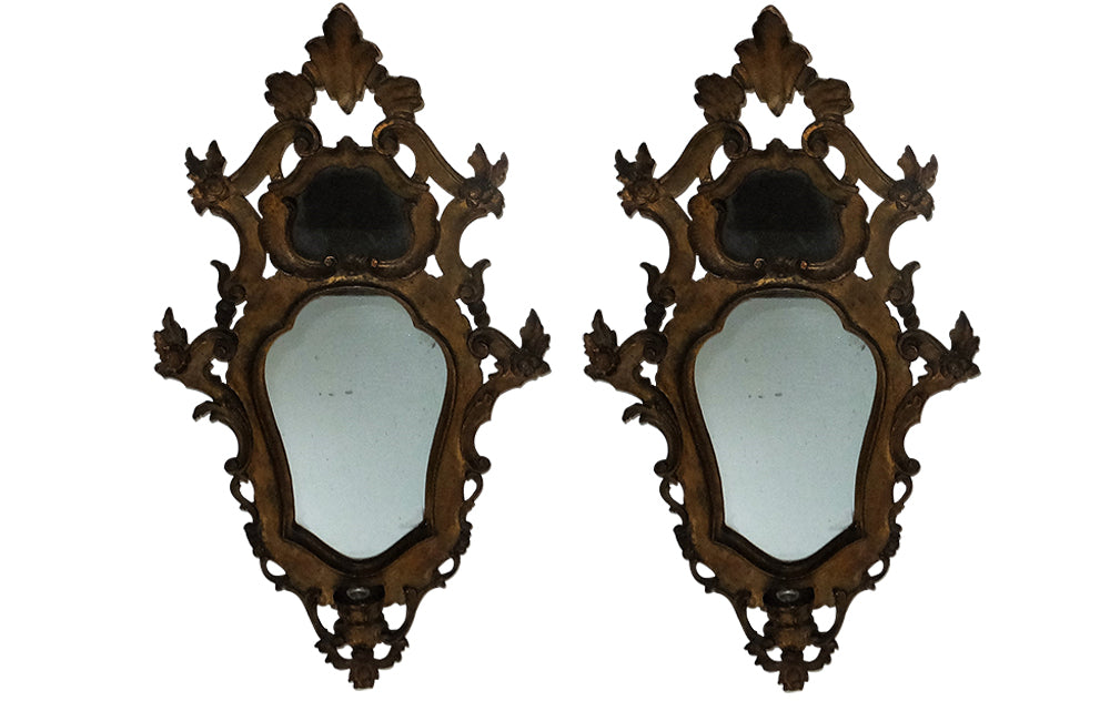 Pair of 19th Century Venetian Mirrored Appliques – Antique Wall Lights – Antique Mirrors - Italian Antiques - Wall Decoration - Carved Mirrors - Decorative Antiques - AD & PS Antiques