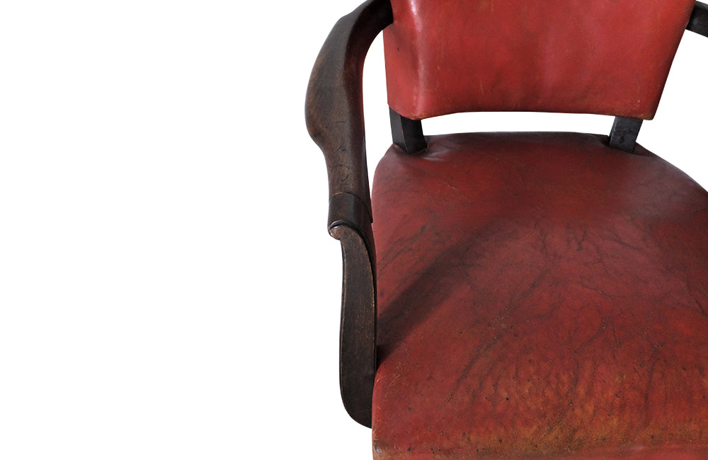 Red Leather Bridge Chairs-Vintage Armchairs-Mid Century Modern-French Antiques-Pair of Vintage Armchairs-Leather Seating-AD & PS Antiques