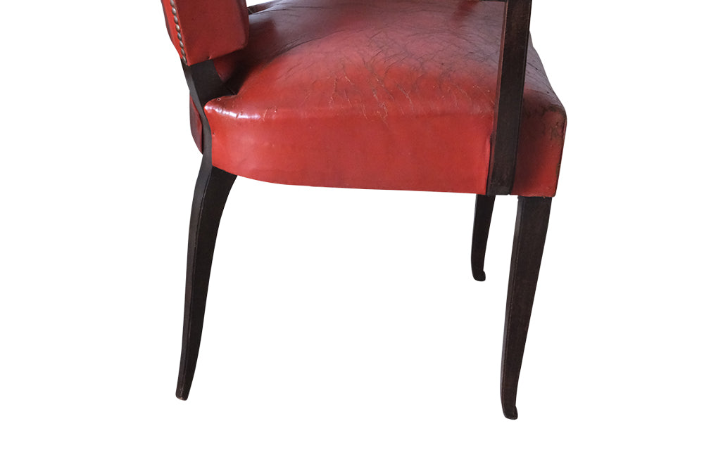 PAIR OF RED LEATHER BRIDGE CHAIRS