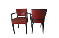 Red Leather Bridge Chairs-Vintage Armchairs-Mid Century Modern-French Antiques-Pair of Vintage Armchairs-Leather Seating-AD & PS Antiques