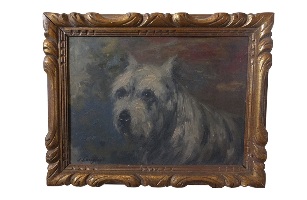 Signed Oil Painting  of A Scottie Dog - Dog Painting - Wall Art- Paintings - Antique Art-  Scottie Dog- AD & PS Antiques