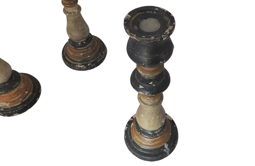 Set of Four French Painted Wooden Candlesticks-Candlesticks-Candle Holders-Lighting-Antique Lighting-Decorative Accessories-AD & PS Antiques