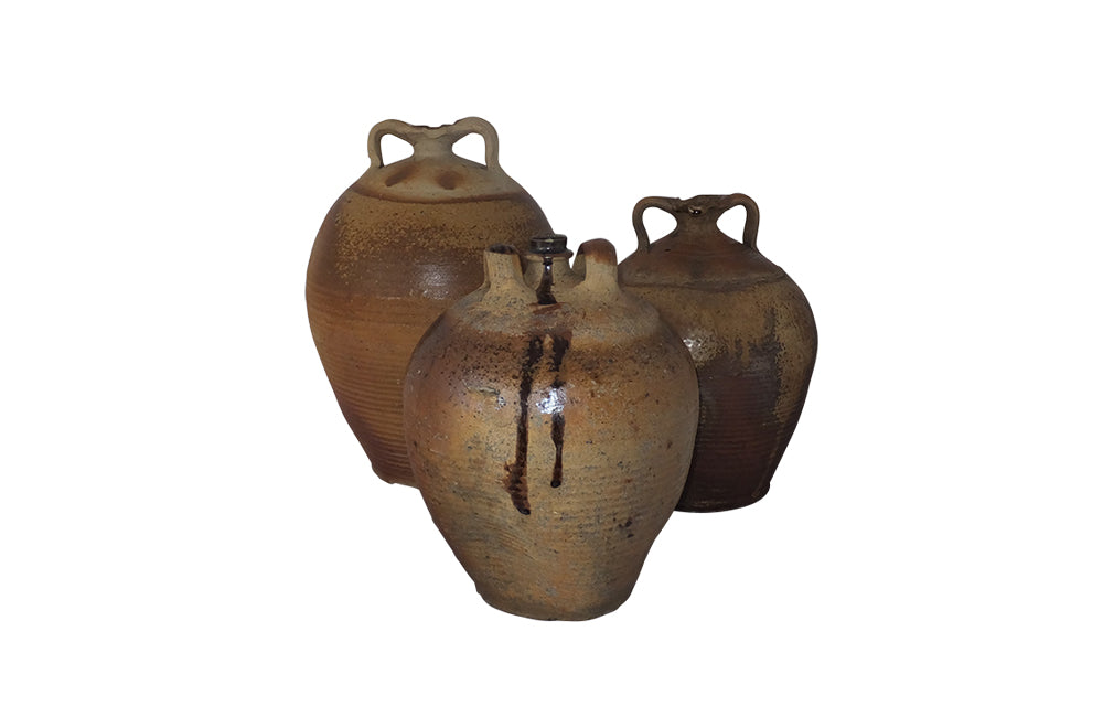 Collection of Three Stoneware Walnut Oil Pots-Stoneware-French Antique Pottery-Ceramics-Confit Pots-Stoneware-Decorative Antiques-French Antiques-Decorative Accessories-Kitchenalia-AD & PS Antiques