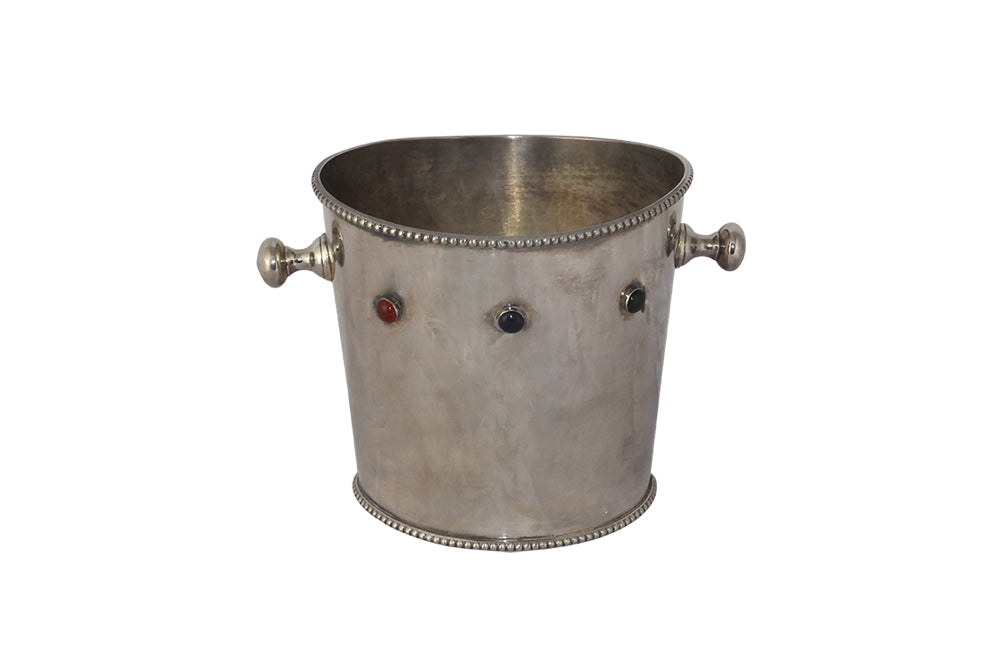 Silverplate Vintage Champagne Bucket With Cabochons-Vintage Silverplate Wine Cooler-Mid Century Modern Ice Bucket-Decorative Accessories-Fine Dining Accessories-AD & PS Antiques