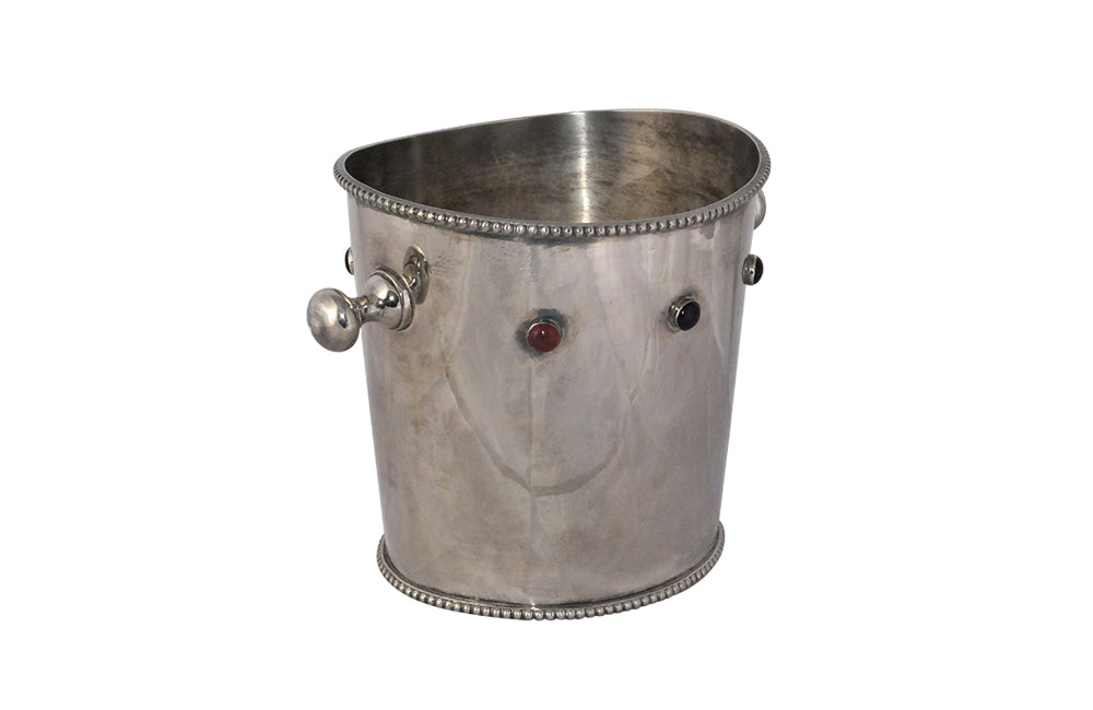 Silverplate Vintage Champagne Bucket With Cabochons-Vintage Silverplate Wine Cooler-Mid Century Modern Ice Bucket-Decorative Accessories-Fine Dining Accessories-AD & PS Antiques