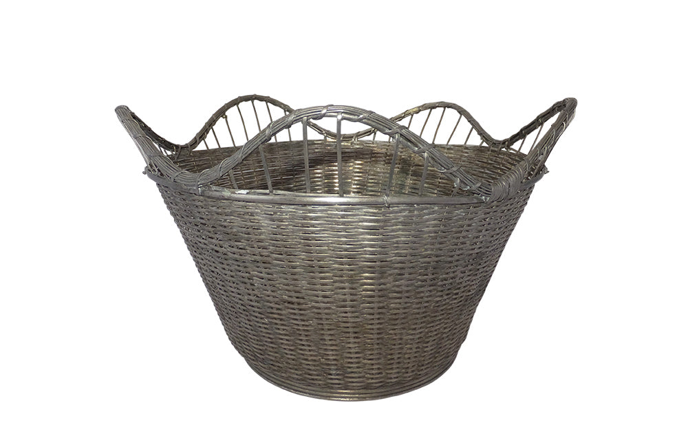 LARGE FRENCH SILVER PLATE WOVEN BASKET
