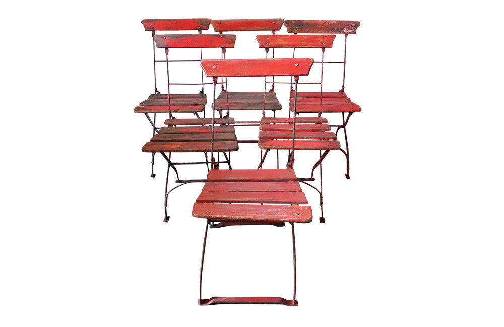 Set Of Six Folding French Antique Bistro Chairs - French Folding Garden Chairs - Antique French Cafe Chairs - French Antiques - Garden Antiques - Dining Chairs – French Garden Antiques - AD & PS Antiques