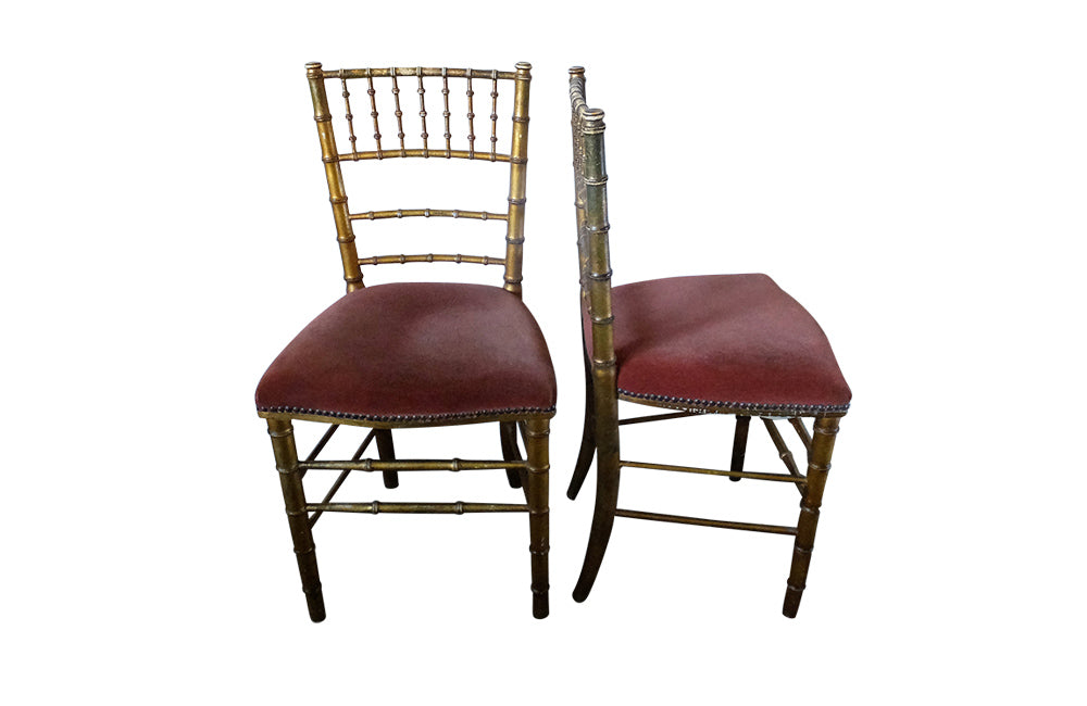 Set of Six Faux Bamboo Giltwood Chairs – Antique Theatre Chairs - Salon Chairs – Antique Side Chairs - French Antiques - Faux Bamboo – Decorative Antique Furniture - AD & PS Antiques