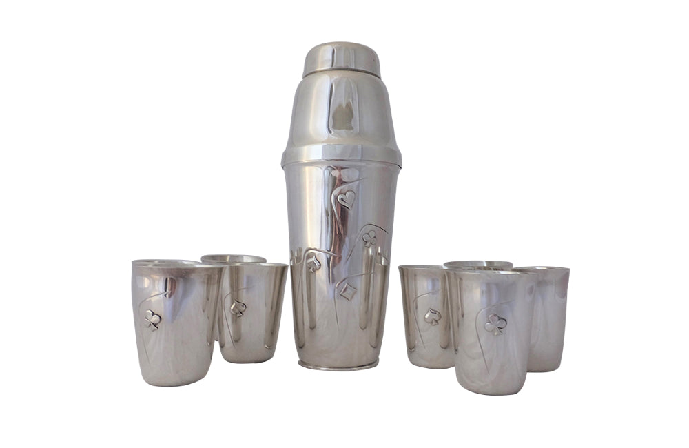 Art Deco Style Silverplated Playing Card Cocktail Shaker Set - Cocktail Shakers - Art Deco Style - French Decorative Antiques - Decorative Antiques - Decorative Accessories - Fine Dining Accessories - Gambling Accessories - Antique Shops Tetbury - AD & PS Antiquesh