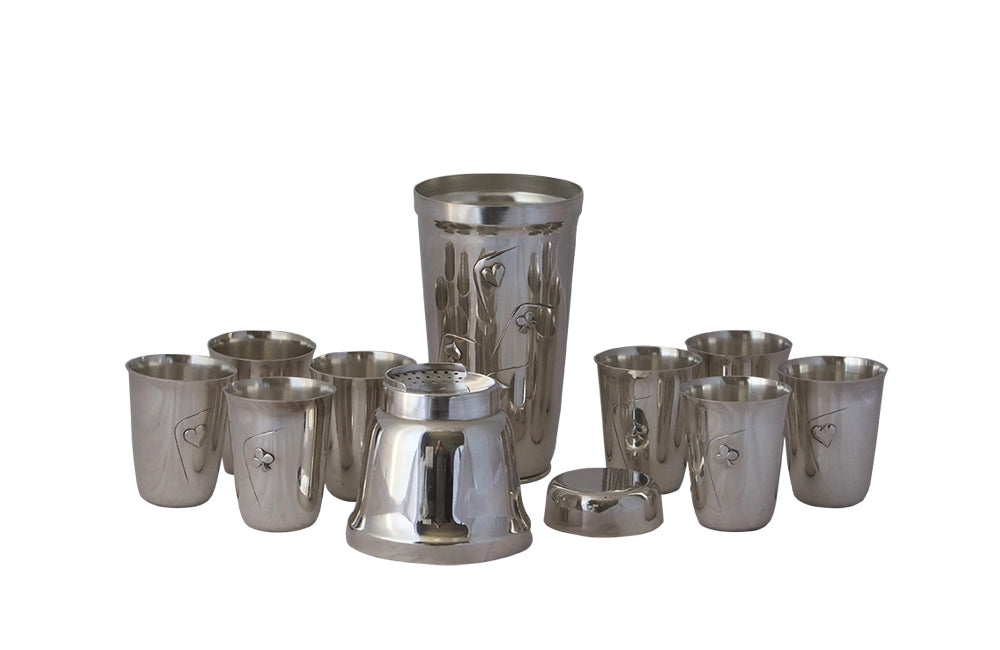 Art Deco Style Silverplated Playing Card Cocktail Shaker Set - Cocktail Shakers - Art Deco Style - French Decorative Antiques - Decorative Antiques - Decorative Accessories - Fine Dining Accessories - Gambling Accessories - Antique Shops Tetbury - AD & PS Antiquesh