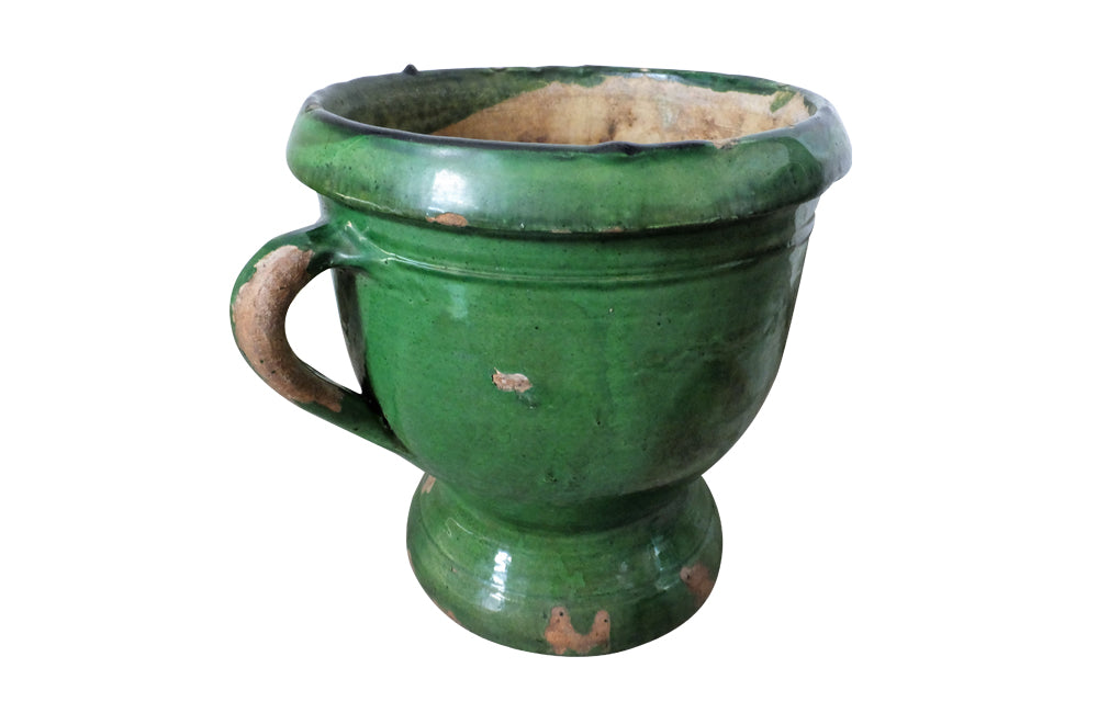 Early 20th Century French Castelnaudary Green Glazed Pot - Castelnaudary Planters - Garden Antiques - Green Glazed Pottery - French Garden Antiques - Antique Shops Tetbury - AD & PS Antiques