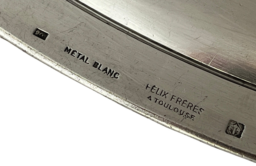 Charming little oval French silver plate tray engraved 'Restaurant Combe'. Maker stamp Felix Freres Toulouse to rear.