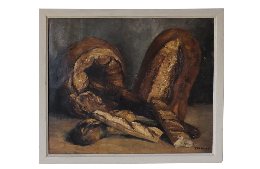 20th Century framed still life painting of bread loaves - Oil on paper. - Oil Painting - Signed Tarayre - Wall Art - French Decorative Antiques -  Wall Decoration - Still Life Art - Antique Shops Tetbury -  Signed by the artist,Tarayre - Decorative Antiques - AD & PS Antiques