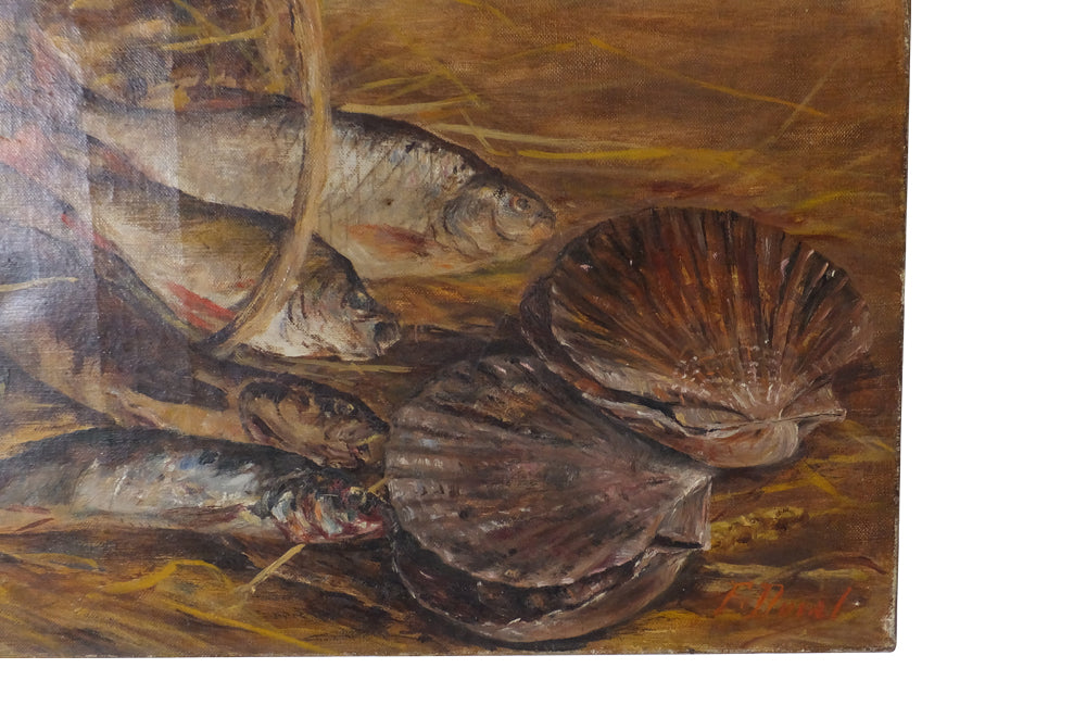 French Still Life painting Of A Basket Of Seafood - French Art - Oil On Canvas - Signed Artwork - French Decorative Antiques - Wall Art - Wall Decoration - French Antiques -Antique Shops Tetbury - AD & PS Antiques