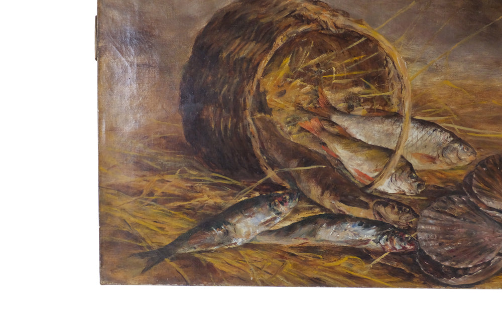 French Still Life painting Of A Basket Of Seafood - French Art - Oil On Canvas - Signed Artwork - French Decorative Antiques - Wall Art - Wall Decoration - French Antiques -Antique Shops Tetbury - AD & PS Antiques