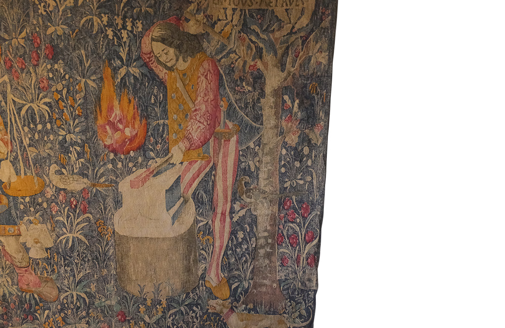Large Wall Hanging 'Tubal Cain & Giohargus'-Tapestry-Wall Decoration-Wall Hanging-Decorative Accessories-Decorative Antiques-French Antiques-AD & PS Antiques