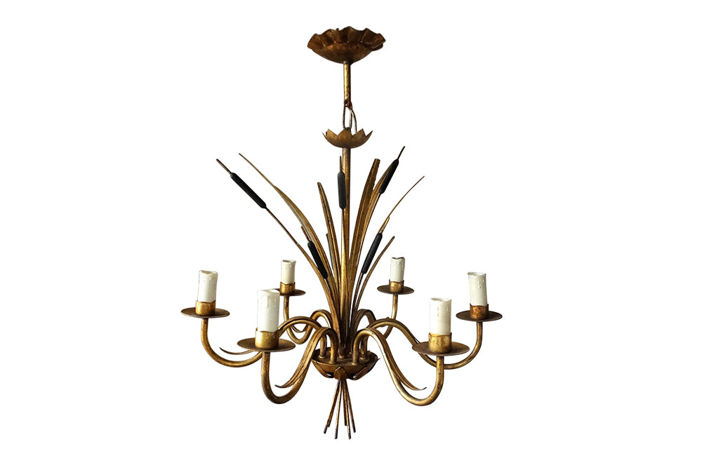 Small Bulrush Vintage Chandelier - Hollywood Regency Lighting - Vintage Chandelier - Mid Century chandelier – Lighting – Chandeliers - AD & PS Antiques