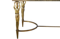 Mid Century French Coffee Table in the Neo-Classical style with brass female caryatids supporting a brass framed black glass top - French Mid Century Furniture - AD & PS Antiques