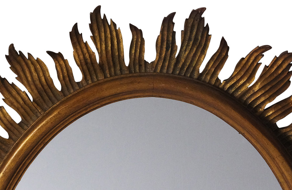 Large Oval Wooden Sunburst Mirror-Spanish Sunburst-Decorative Mirrors-Mirrors-AD & PS Antiques