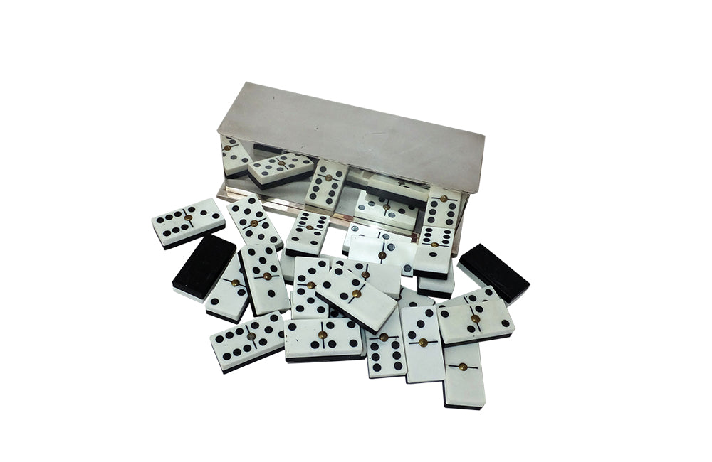 1970's DOMINO SET IN SILVERPLATE BOX