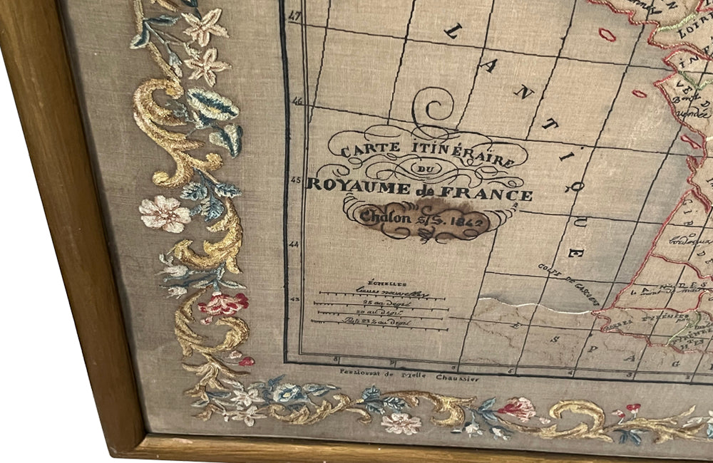 Framed Early 19th Century Silkwork French Map - French Decorative Antiques - Silkwork - Antique Textiles - Cartography - Decorative Antiques - Decorative Accessories - Wall Art - Wall decorations - Antique Needlework - Antique Maps - Antique Shope Tetbury - adpsantiques - AD & PS Antiques
