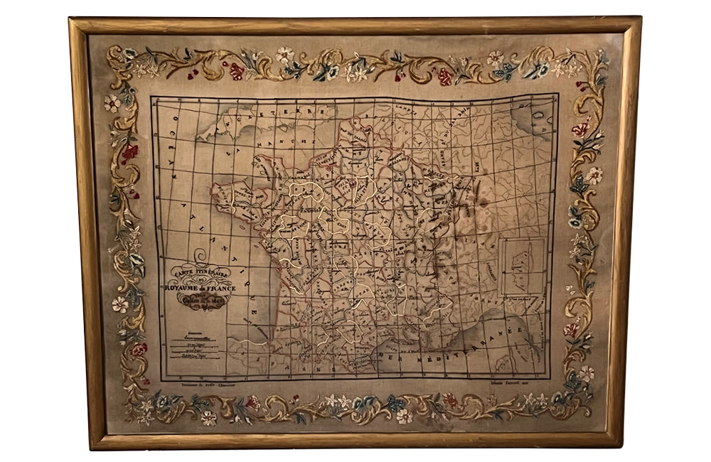 Framed Early 19th Century Silkwork French Map - French Decorative Antiques - Silkwork - Antique Textiles - Cartography - Decorative Antiques - Decorative Accessories - Wall Art - Wall decorations - Antique Needlework - Antique Maps - Antique Shope Tetbury - adpsantiques - AD & PS Antiques