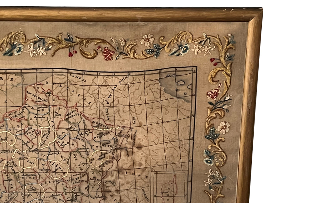 Framed Early 19th Century Silkwork French Map - French Decorative Antiques - Silkwork - Antique Textiles - Cartography - Decorative Antiques - Decorative Accessories - Wall Art - Wall decorations - Antique Needlework - Antique Maps - Antique Shope Tetbury - adpsantiques - AD & PS Antiques
