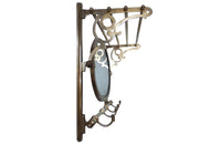 French Brass Coat Hat Rack With Oval Mirror - Antique Mirror - Antique Coat Rack – Antique Hat Stand - Brass hooks – Portmanteau - French Antiques – Decorative Antiques - AD & PS Antiques