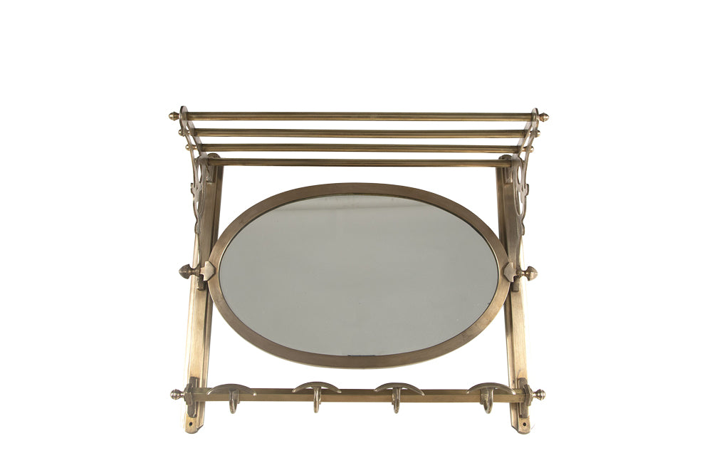 French Brass Coat Hat Rack With Oval Mirror - Antique Mirror - Antique Coat Rack – Antique Hat Stand - Brass hooks – Portmanteau - French Antiques – Decorative Antiques - AD & PS Antiques