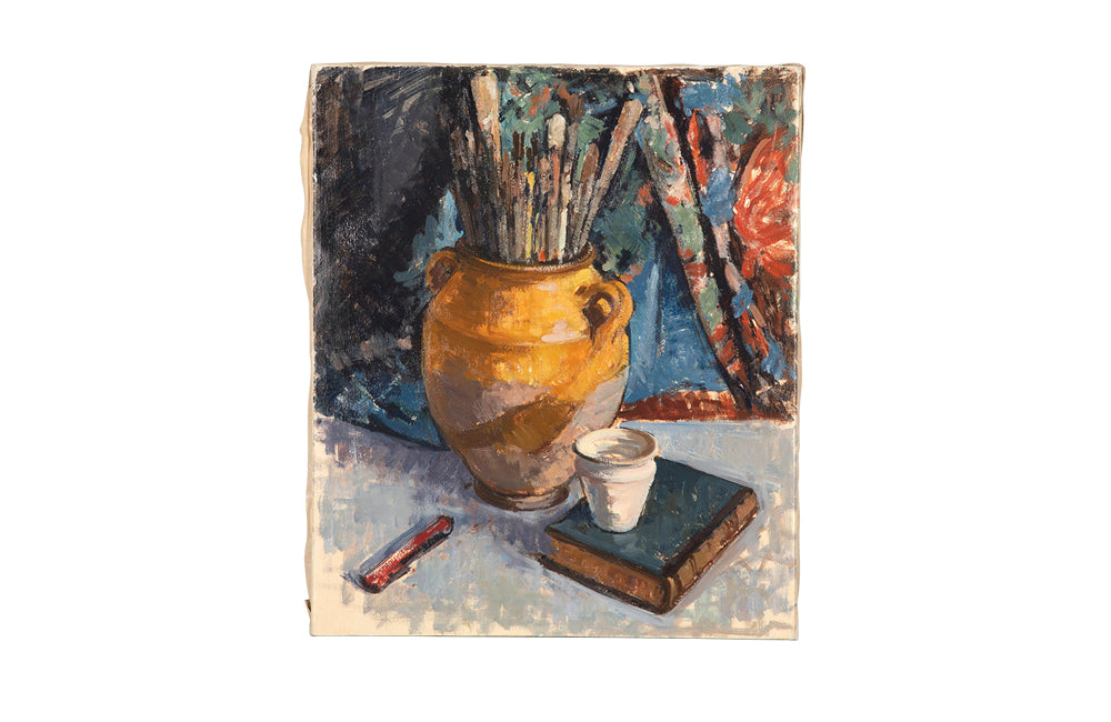 French Sill Life Painting With Yellow Confit Pot-Oil on Canvas-Wall Decoration-Antique Pinting-Vintage Paintings-Wall Art-Decorative Accessories-Confit Pot-AD & PS Antiques