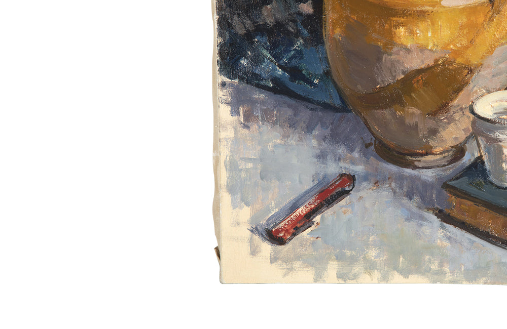 French Sill Life Painting With Yellow Confit Pot-Oil on Canvas-Wall Decoration-Antique Pinting-Vintage Paintings-Wall Art-Decorative Accessories-Confit Pot-AD & PS Antiques