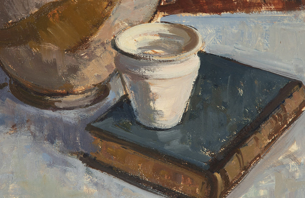 French Sill Life Painting With Yellow Confit Pot-Oil on Canvas-Wall Decoration-Antique Pinting-Vintage Paintings-Wall Art-Decorative Accessories-Confit Pot-AD & PS Antiques