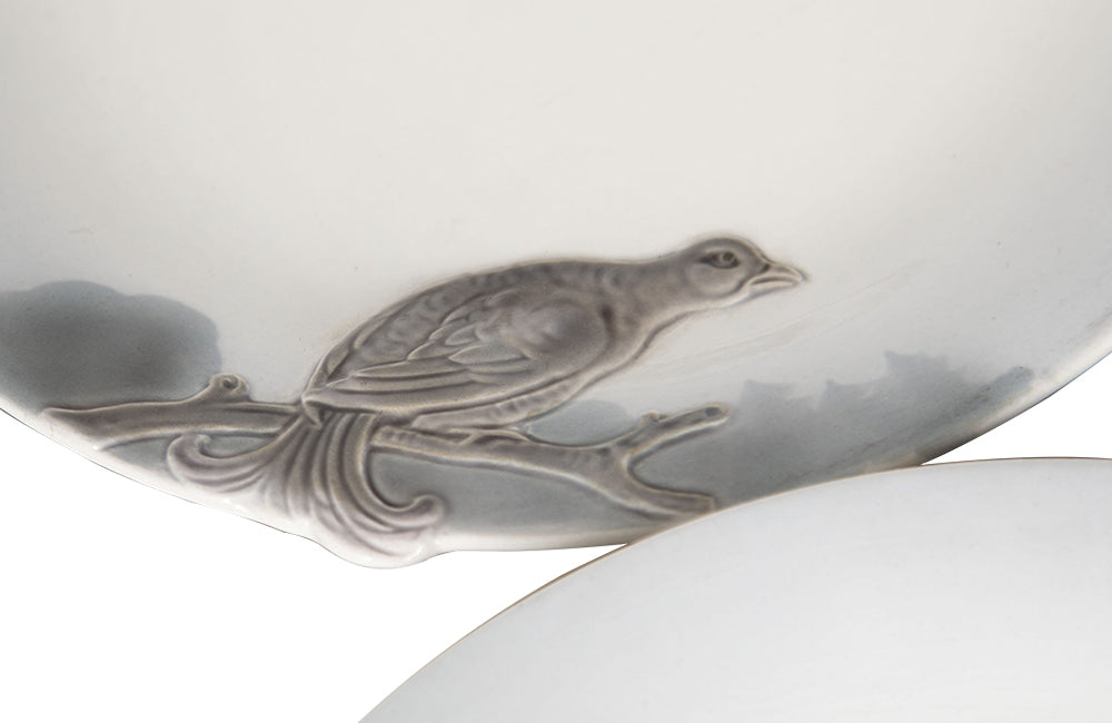 Geshutzt 1930's 13 piece game dinner service decorated with animals and birds - Decorative Antiques