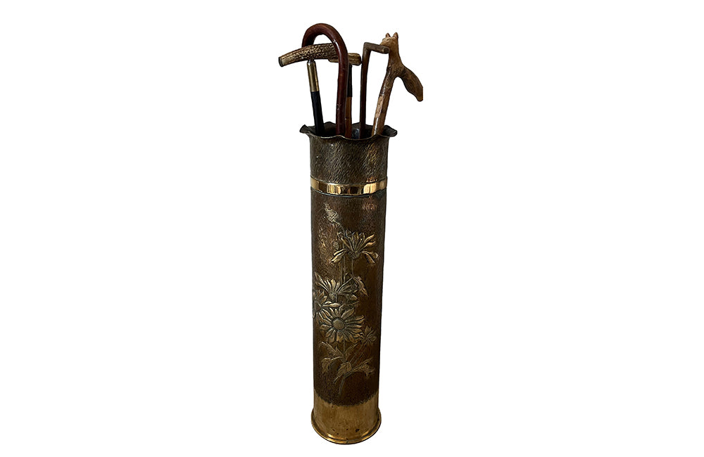 Large Brass Trench Art Stick Stand - French Decorative Antiques - Umbrella Stand - Stick Stand - Trench Art - Folk Art - Decorative Antique Accessories - Military Antiques - Antique Shops Tetbury - adpsantiques - AD & PS Antiques