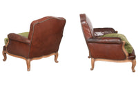 Pair Of Large French Worn Leather Armchairs - French Antique Furniture - Antique Armchairs  - French antiques - Antique Chairs - AD & PS Antiques