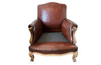 Pair Of Large French Worn Leather Armchairs - French Antique Furniture - Antique Armchairs  - French antiques - Antique Chairs - AD & PS Antiques