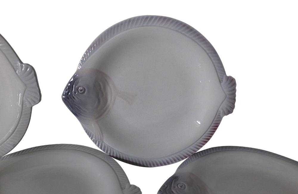 Twelve Antique seafood plates in the form of fish by Longwy - French Antiques