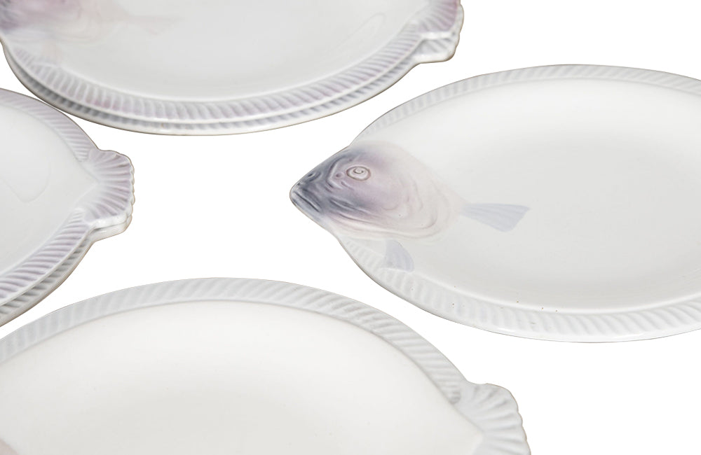 Twelve Antique seafood plates in the form of fish by Longwy - French Antiques